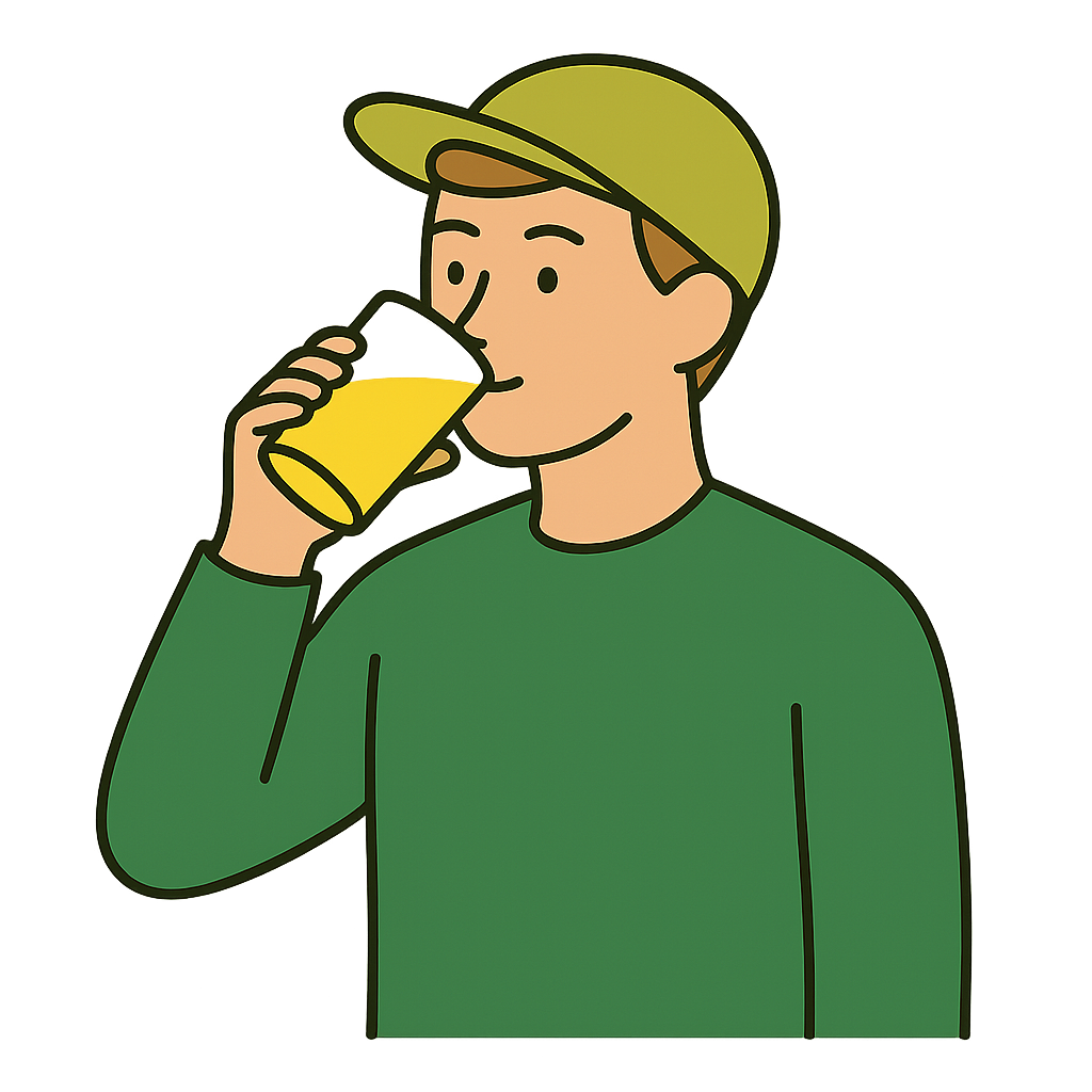 とろとろバナナを飲む人物のイラスト｜バナナジュースを楽しむ様子をフラットカラーで表現