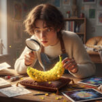 アトリエの机で“なのばなな(Nano Banana)”のコンセプトを観察する若いクリエイター