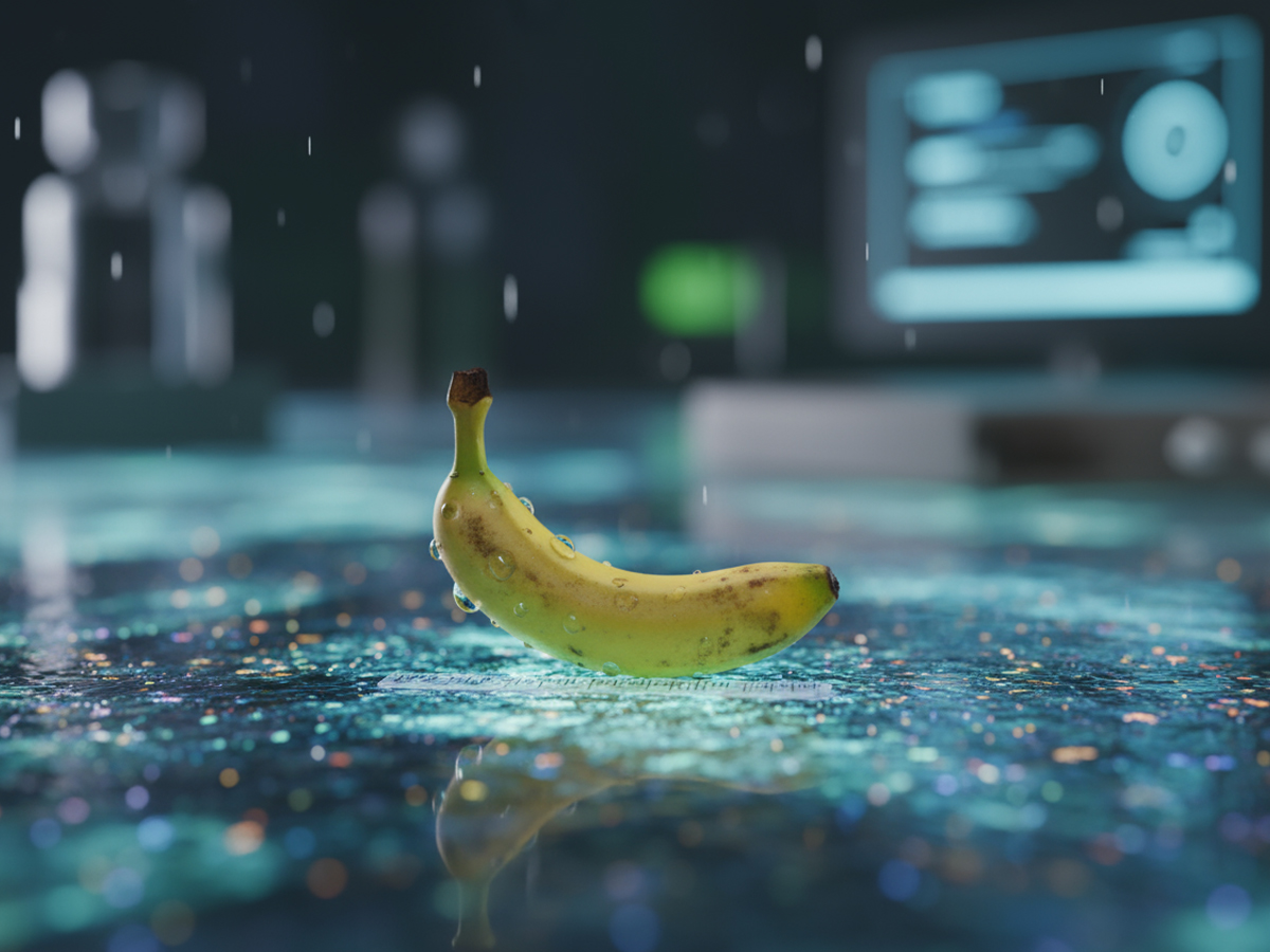 水滴をまとったバナナのCG——Nano Bananaの質感検証例としてのリファレンス